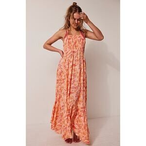 Free People pink smocked floral maxi dress